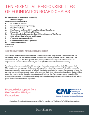 Ten Essential Responsibilities of Foundation Board Chairs Cover