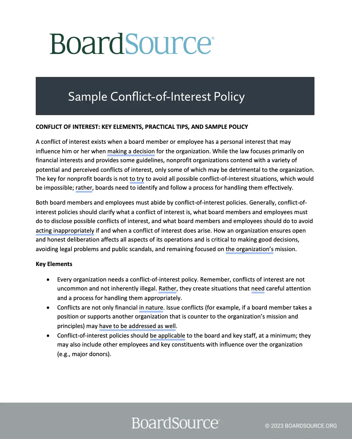Sample Conflict of Interest Policy